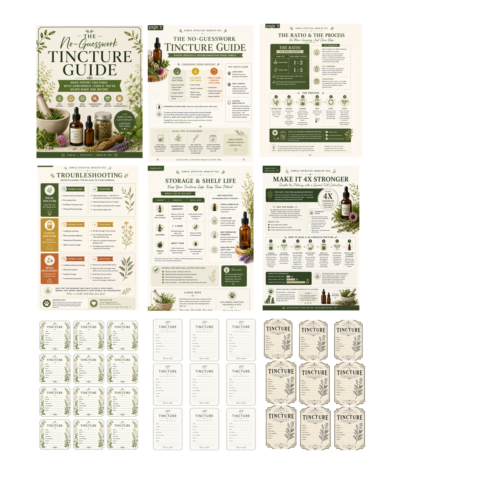 Preview page showing tincture ratios and solvent guide