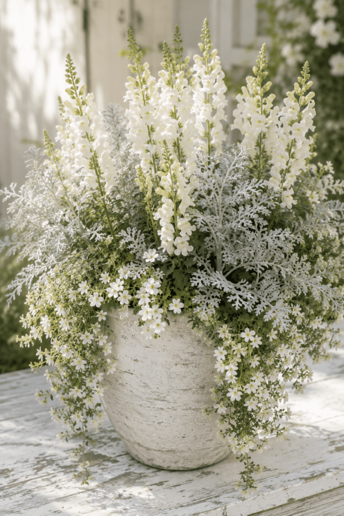 silver sage and white snapdragons