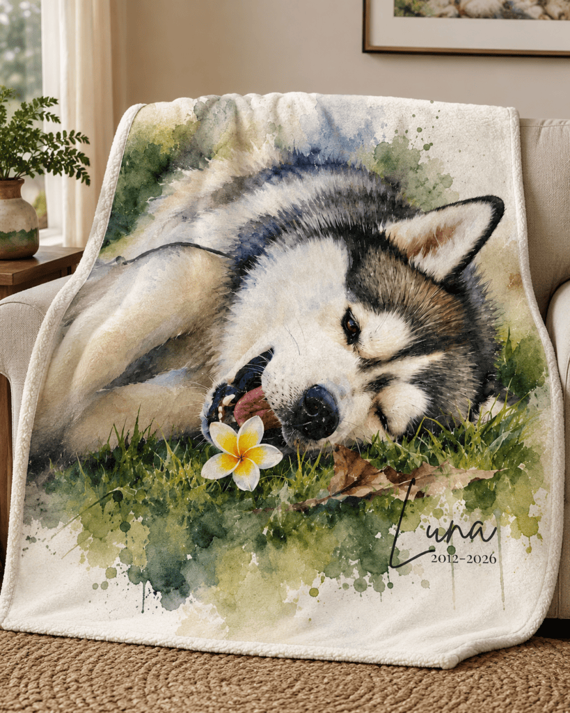 watercolor husky blanket
